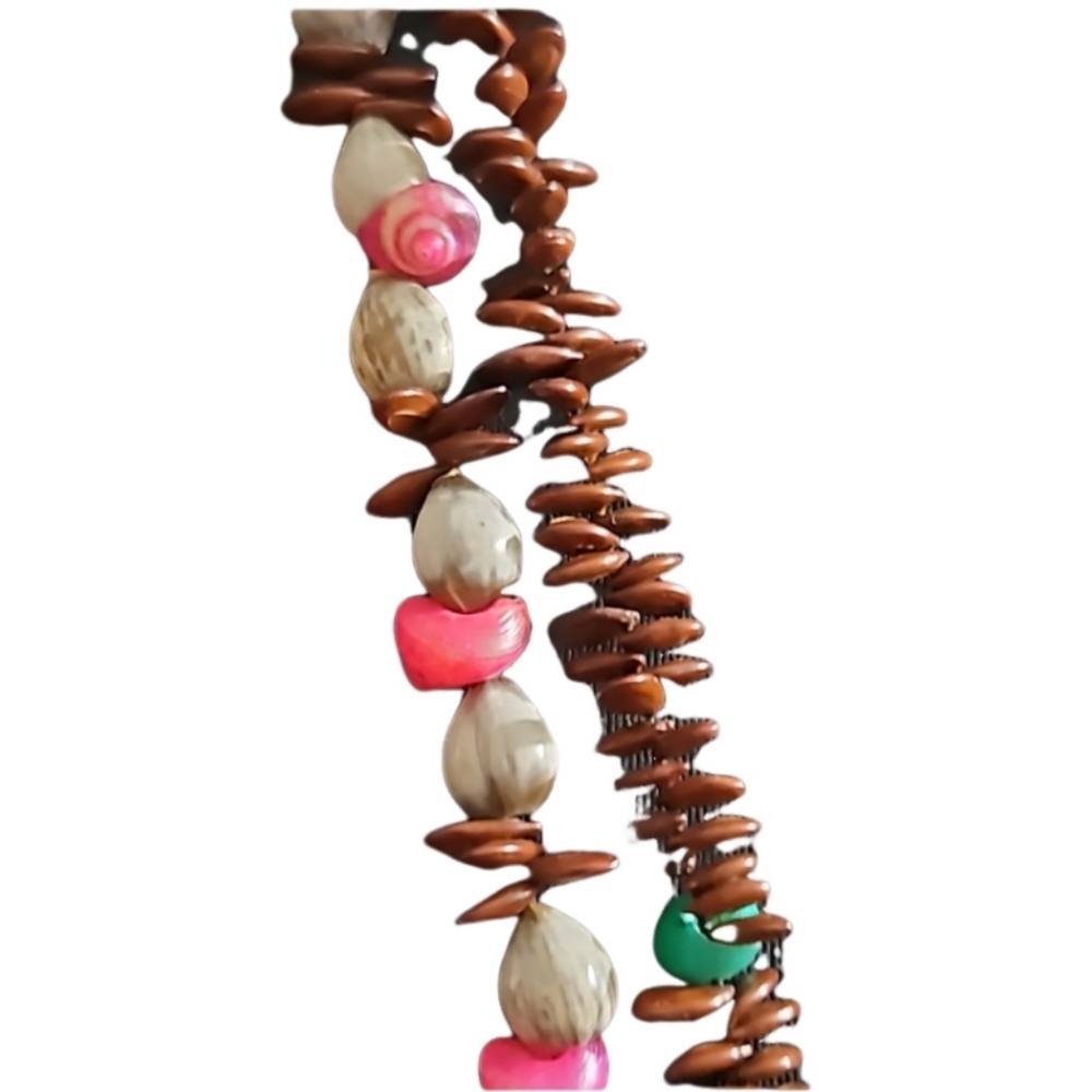 Painted shell and beaded 2 strand necklace